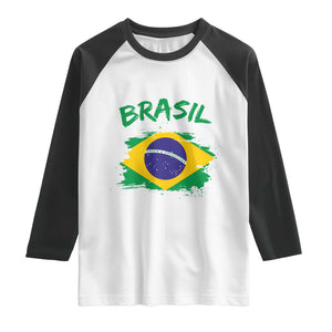 Vintage Brasil Flag Raglan Shirt Brazilian Heritage Pride TS12 White Black Print Your Wear