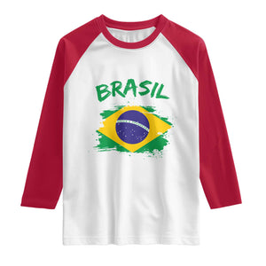 Vintage Brasil Flag Raglan Shirt Brazilian Heritage Pride TS12 White Red Print Your Wear