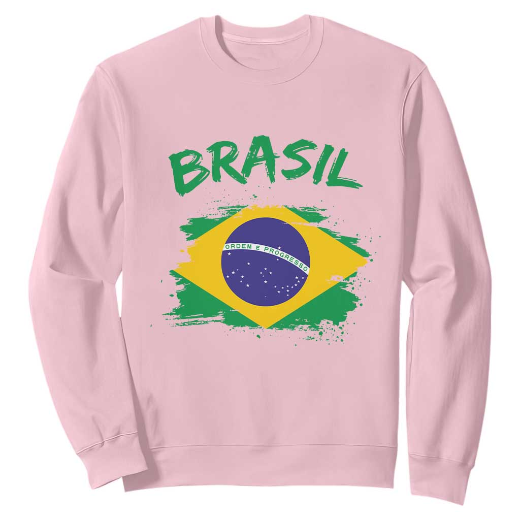 Vintage Brasil Flag Sweatshirt Brazilian Heritage Pride TS12 Light Pink Print Your Wear