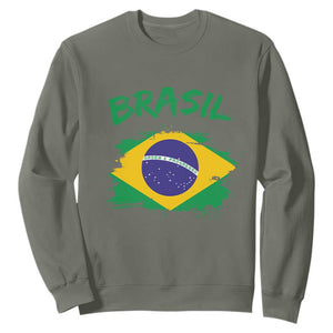 Vintage Brasil Flag Sweatshirt Brazilian Heritage Pride TS12 Military Green Print Your Wear