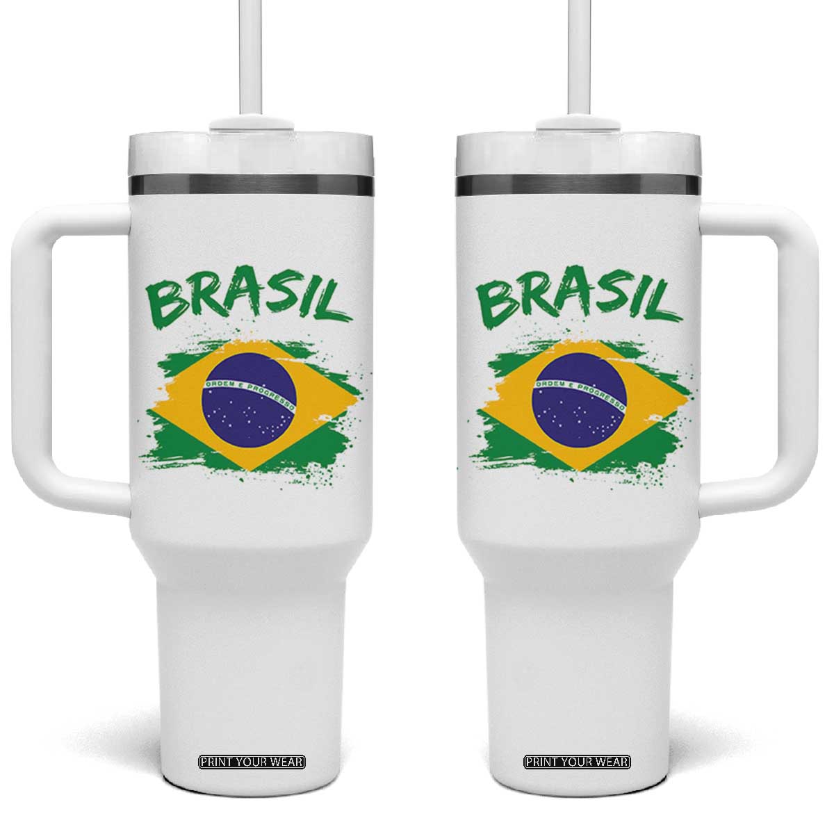 Vintage Brasil Flag Tumbler With Handle Brazilian Heritage Pride TS12 One Size: 40 oz White Print Your Wear