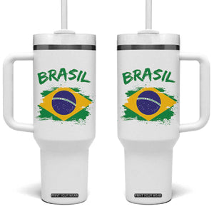 Vintage Brasil Flag Tumbler With Handle Brazilian Heritage Pride TS12 One Size: 40 oz White Print Your Wear