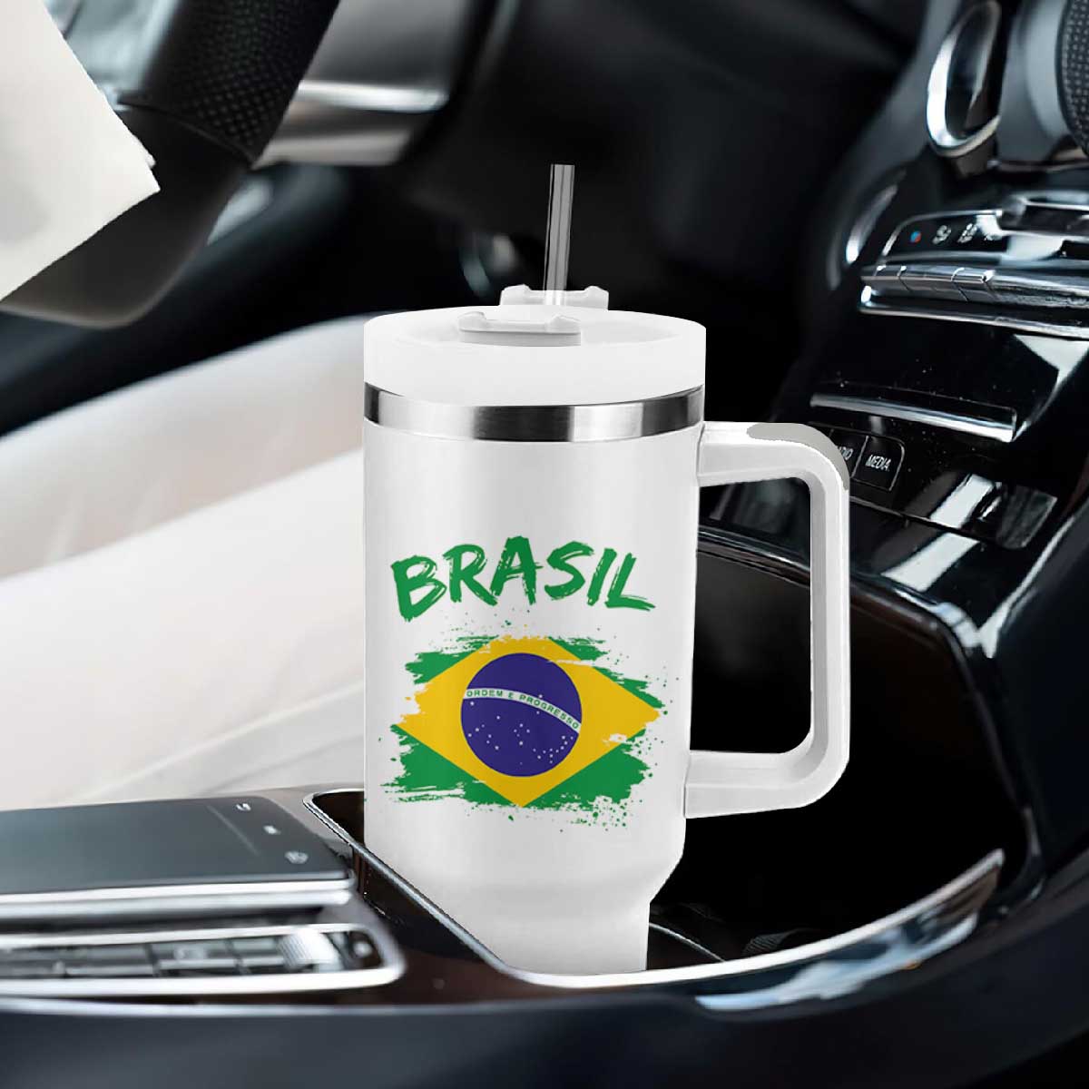 Vintage Brasil Flag Tumbler With Handle Brazilian Heritage Pride TS12 Print Your Wear