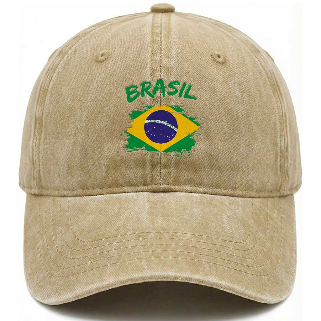 Vintage Brasil Flag Washed Cotton Baseball Cap Brazilian Heritage Pride TS12 Print Your Wear