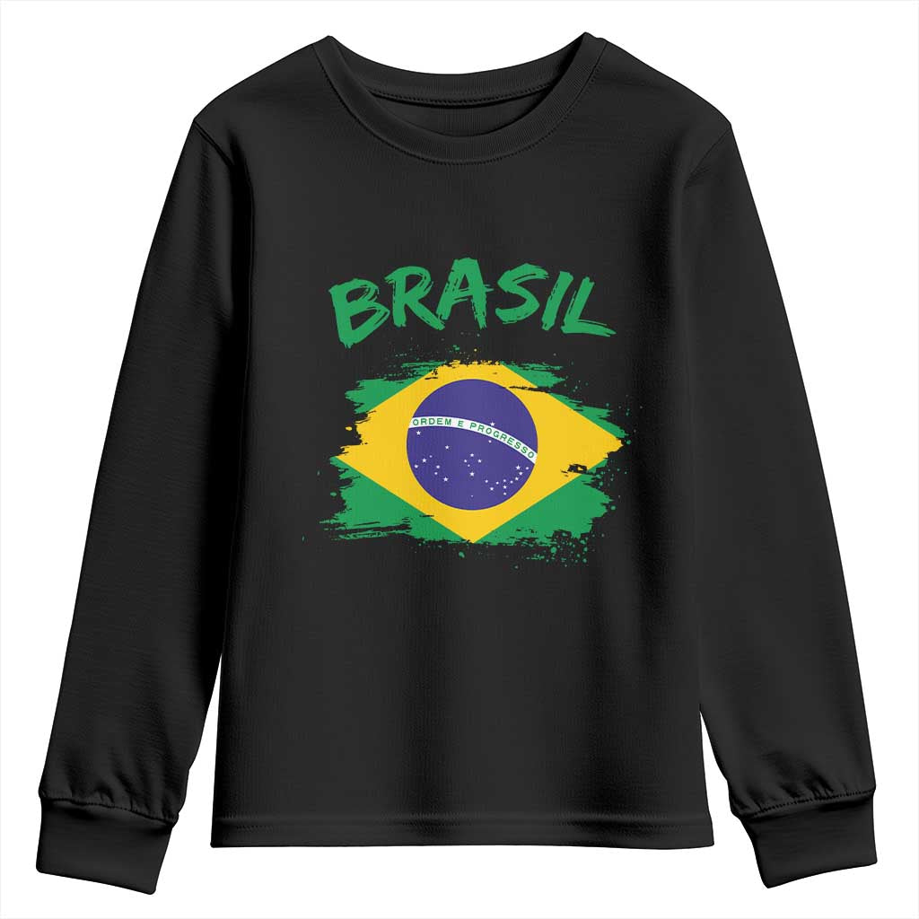 Vintage Brasil Flag Youth Sweatshirt Brazilian Heritage Pride TS12 Black Print Your Wear
