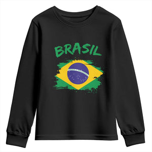 Vintage Brasil Flag Youth Sweatshirt Brazilian Heritage Pride TS12 Black Print Your Wear