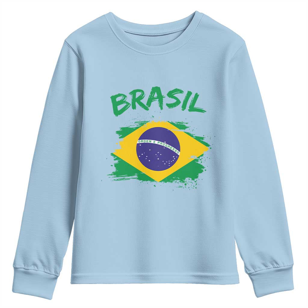 Vintage Brasil Flag Youth Sweatshirt Brazilian Heritage Pride TS12 Light Blue Print Your Wear
