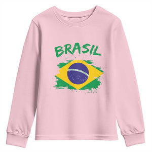 Vintage Brasil Flag Youth Sweatshirt Brazilian Heritage Pride TS12 Light Pink Print Your Wear