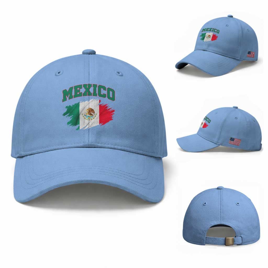 Retro Vintage Mexico Flag Baseball Cap Mexican Pride Gift TS12 Baseball Cap Universal Fit Light Blue Print Your Wear