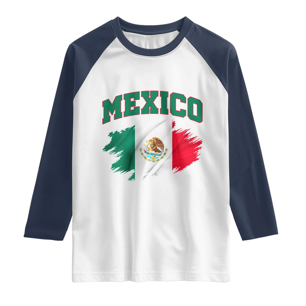 Retro Vintage Mexico Flag Raglan Shirt Mexican Pride Gift TS12 White Navy Print Your Wear