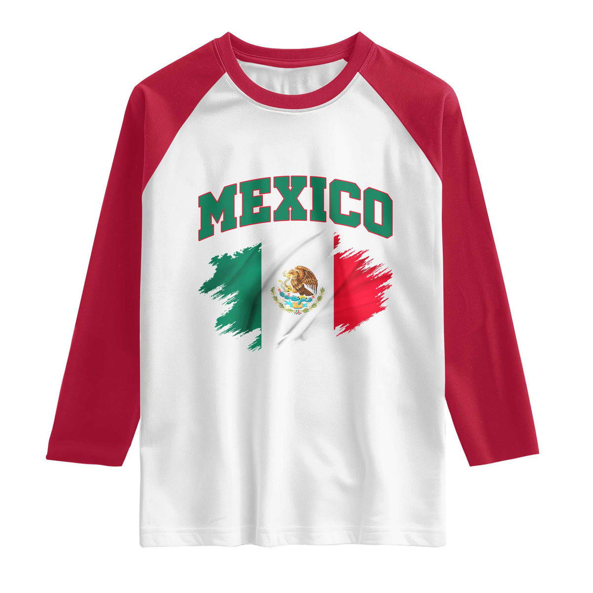 Retro Vintage Mexico Flag Raglan Shirt Mexican Pride Gift TS12 White Red Print Your Wear