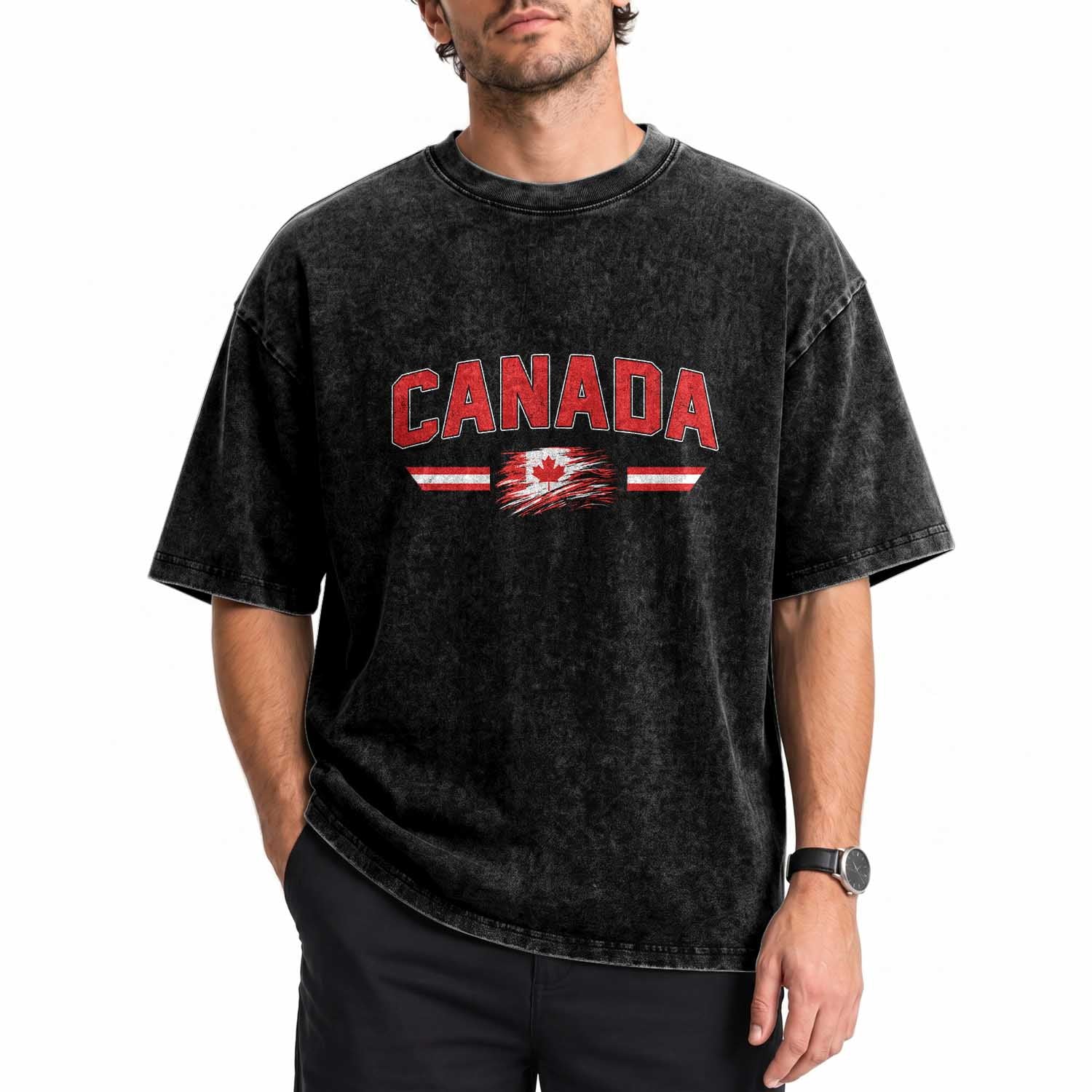 Vintage Canada Flag Washed Cotton T-Shirt Maple Leaf Heritage Gift