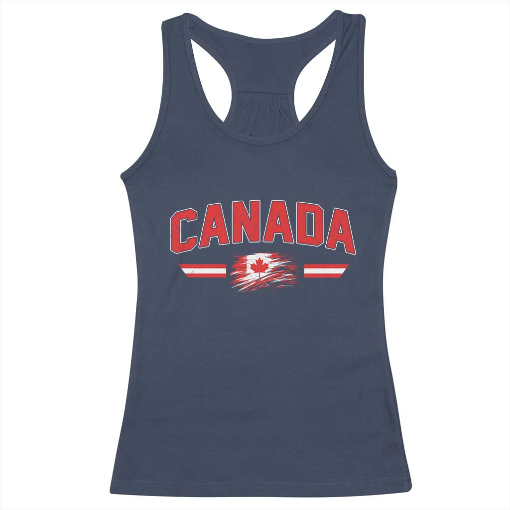 Vintage Canada Flag Racerback Tank Top Maple Leaf Heritage Gift TS12 Navy Print Your Wear
