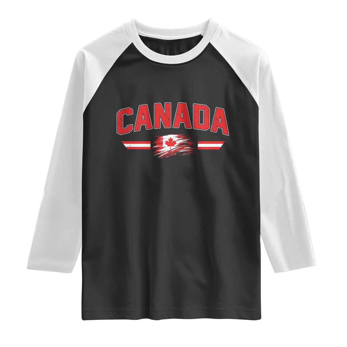 Vintage Canada Flag Raglan Shirt Maple Leaf Heritage Gift TS12 Black White Print Your Wear