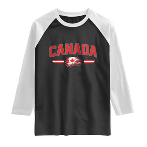 Vintage Canada Flag Raglan Shirt Maple Leaf Heritage Gift TS12 Black White Print Your Wear