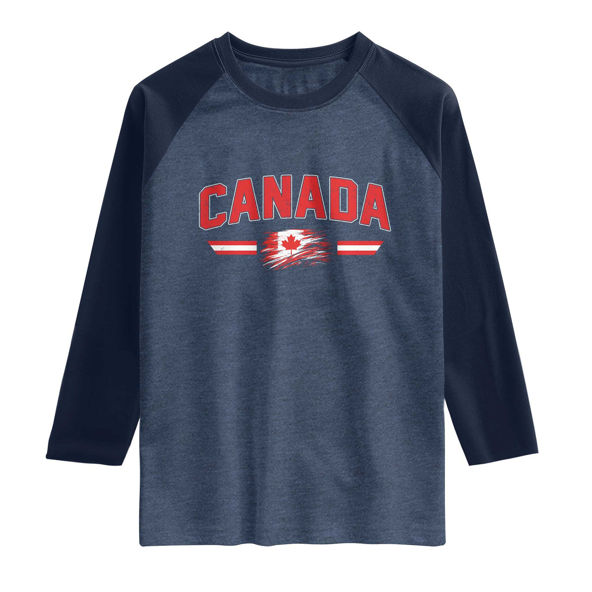 Vintage Canada Flag Raglan Shirt Maple Leaf Heritage Gift TS12 Heather Denim Navy Print Your Wear