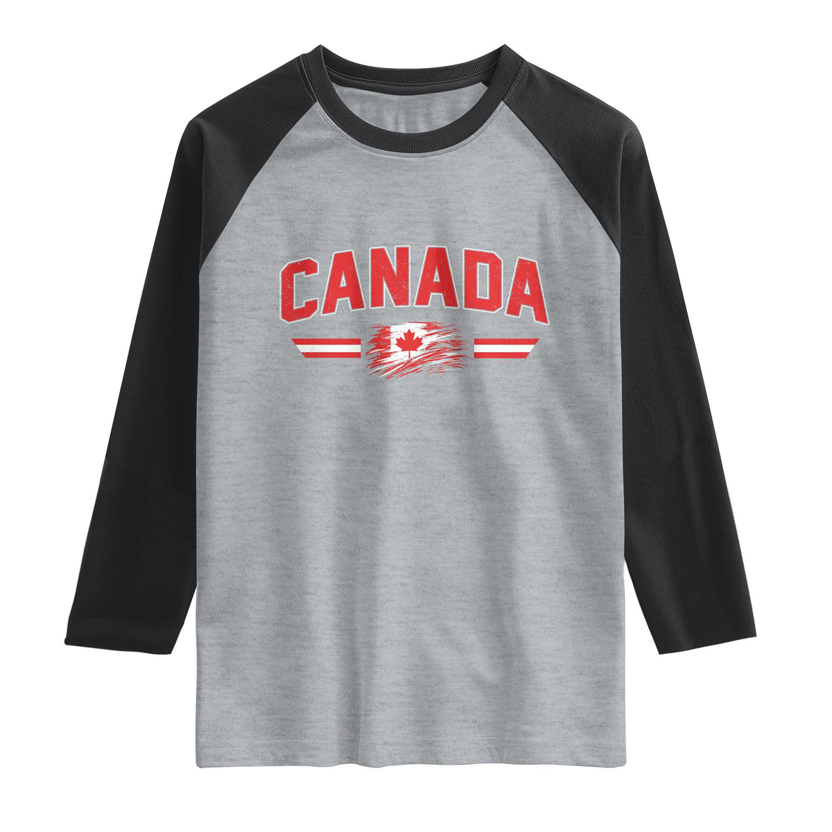 Vintage Canada Flag Raglan Shirt Maple Leaf Heritage Gift TS12 Heather Gray Black Print Your Wear