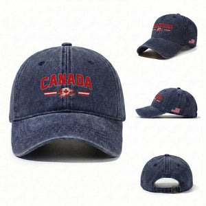 Vintage Canada Flag Washed Cotton Baseball Cap Maple Leaf Heritage Gift TS12 Washed Cap Universal Fit Navy Print Your Wear