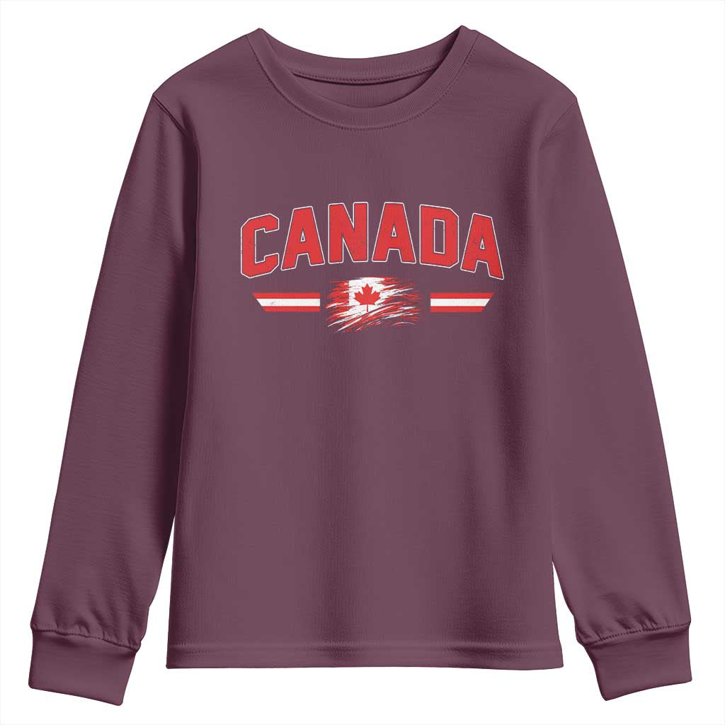 Vintage Canada Flag Youth Sweatshirt Maple Leaf Heritage Gift TS12 Maroon Print Your Wear