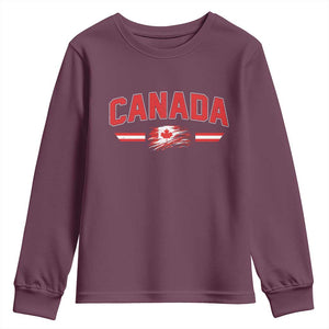 Vintage Canada Flag Youth Sweatshirt Maple Leaf Heritage Gift TS12 Maroon Print Your Wear