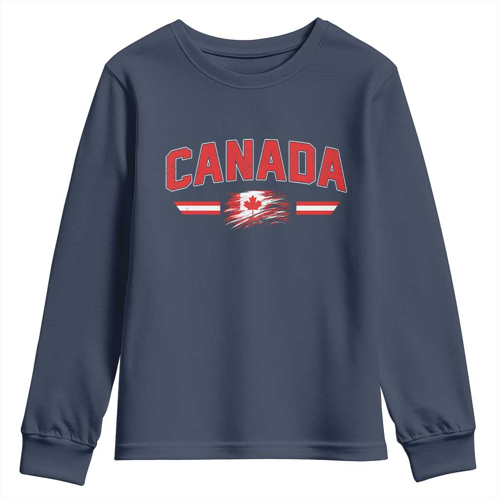 Vintage Canada Flag Youth Sweatshirt Maple Leaf Heritage Gift TS12 Navy Print Your Wear
