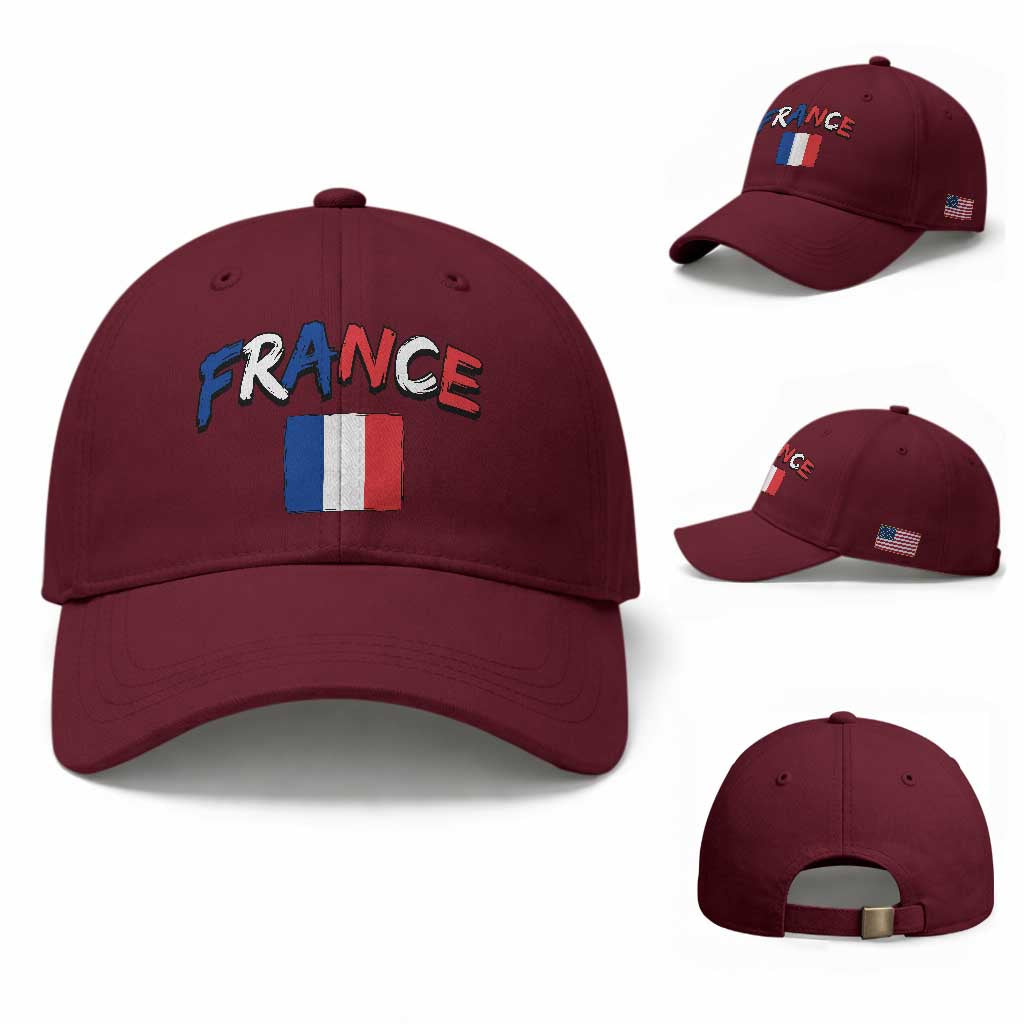 Vintage France Flag French Heritage Graphic Baseball Cap TS12 Baseball Cap Universal Fit Maroon Print Your Wear