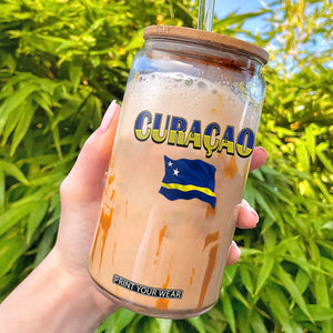 Vintage Curacao Flag Glass Can Dutch Caribbean Heritage Gift TS12 White Print Your Wear