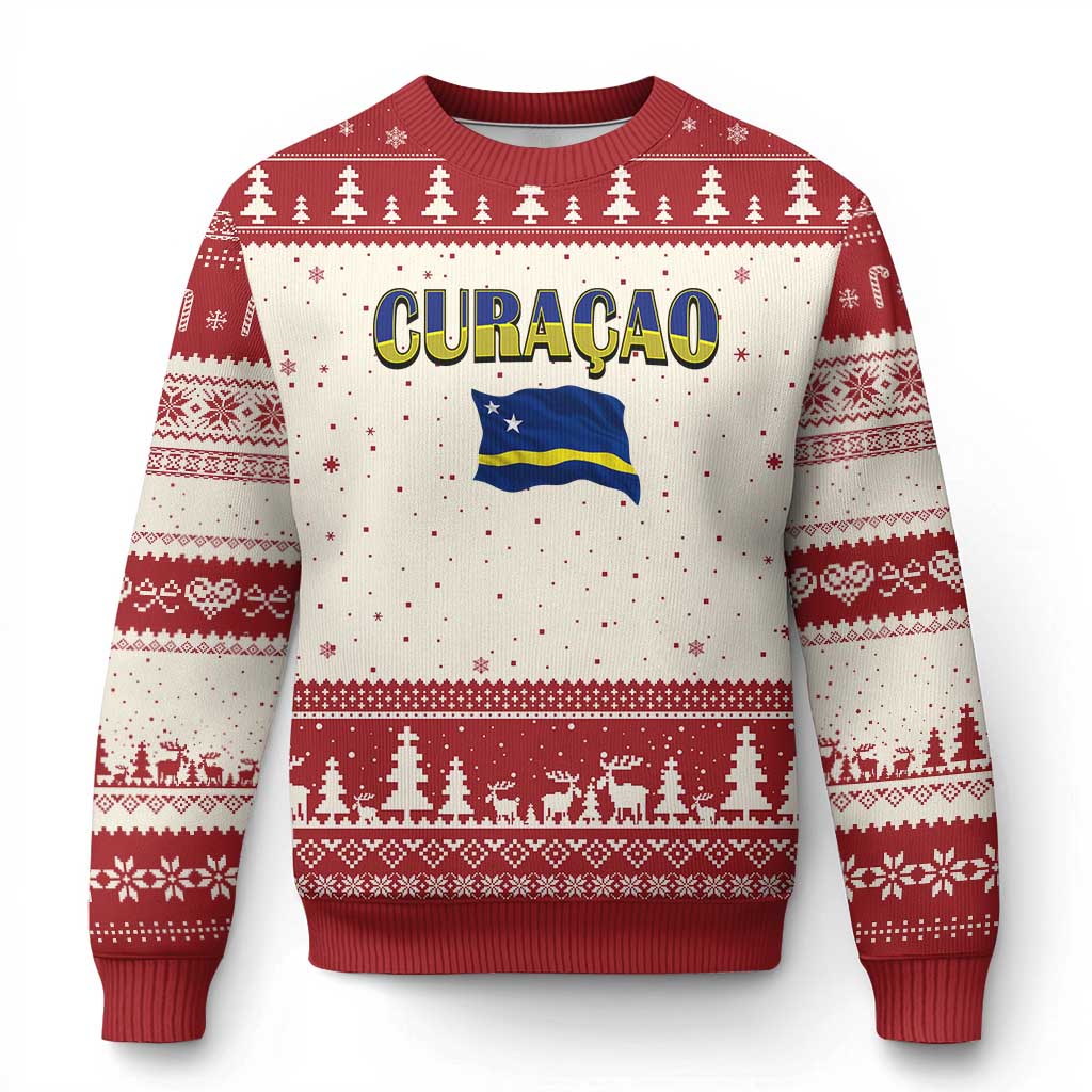 Vintage Curacao Flag Ugly Christmas Sweater Dutch Caribbean Heritage Gift TS12 Beige Red Print Your Wear