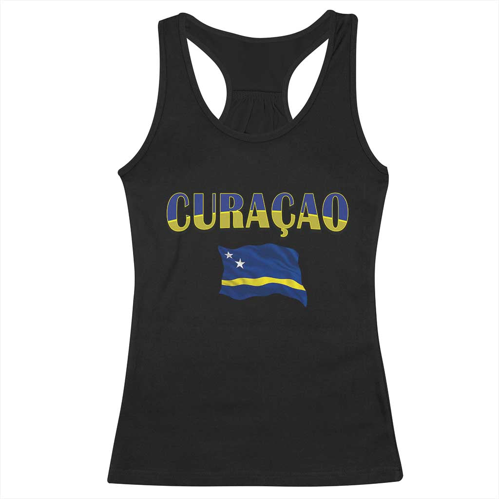 Vintage Curacao Flag Racerback Tank Top Dutch Caribbean Heritage Gift TS12 Black Print Your Wear