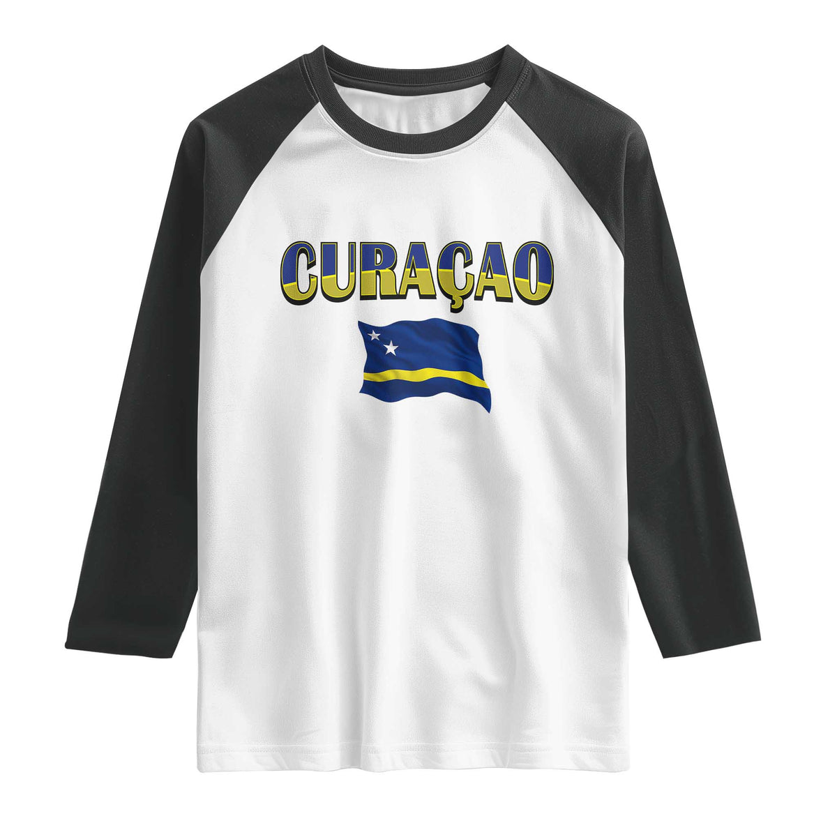 Vintage Curacao Flag Raglan Shirt Dutch Caribbean Heritage Gift TS12 White Black Print Your Wear