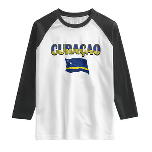 Vintage Curacao Flag Raglan Shirt Dutch Caribbean Heritage Gift TS12 White Black Print Your Wear