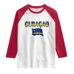 Vintage Curacao Flag Raglan Shirt Dutch Caribbean Heritage Gift TS12 White Red Print Your Wear