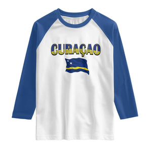Vintage Curacao Flag Raglan Shirt Dutch Caribbean Heritage Gift TS12 White Royal Print Your Wear