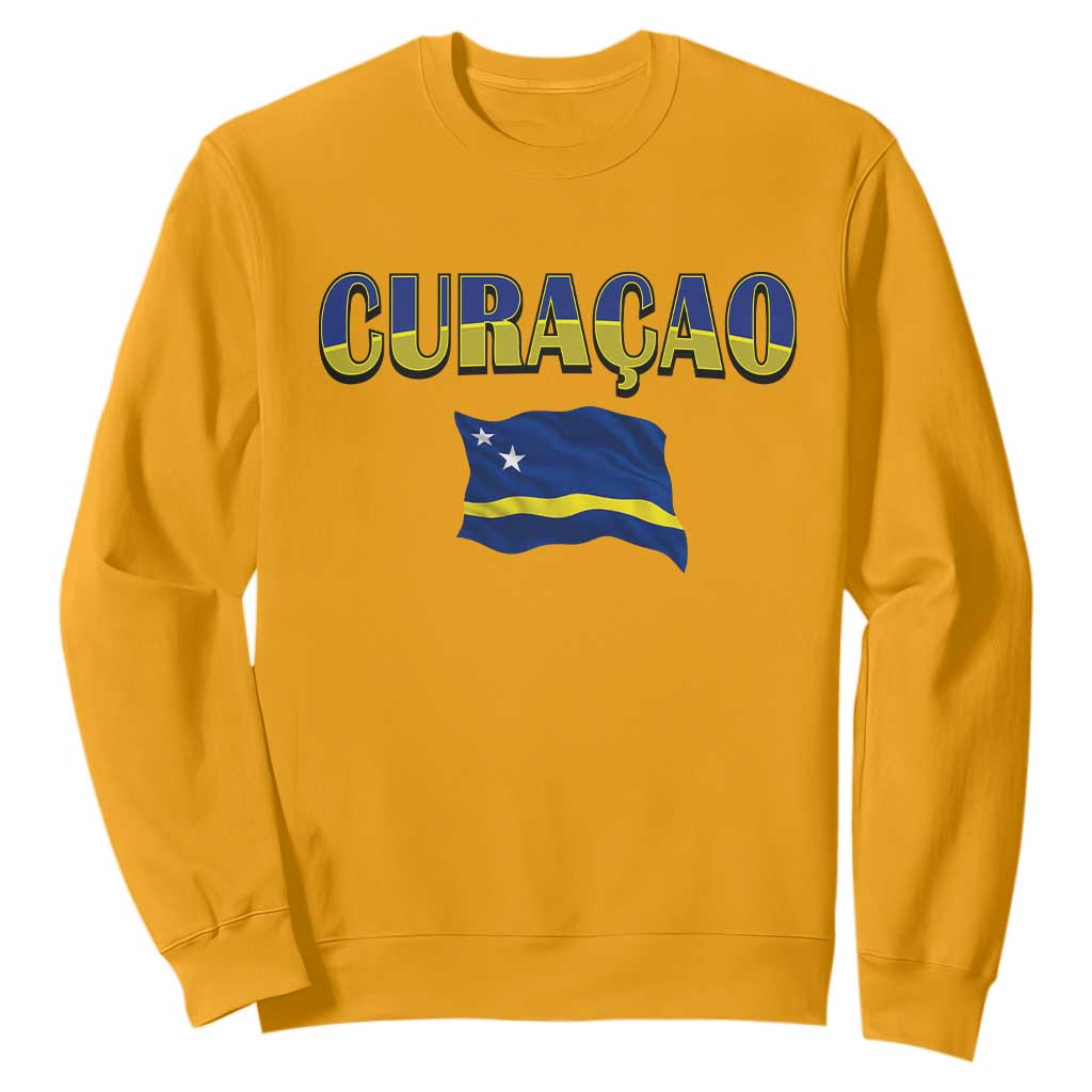 Vintage Curacao Flag Sweatshirt Dutch Caribbean Heritage Gift TS12 Gold Print Your Wear