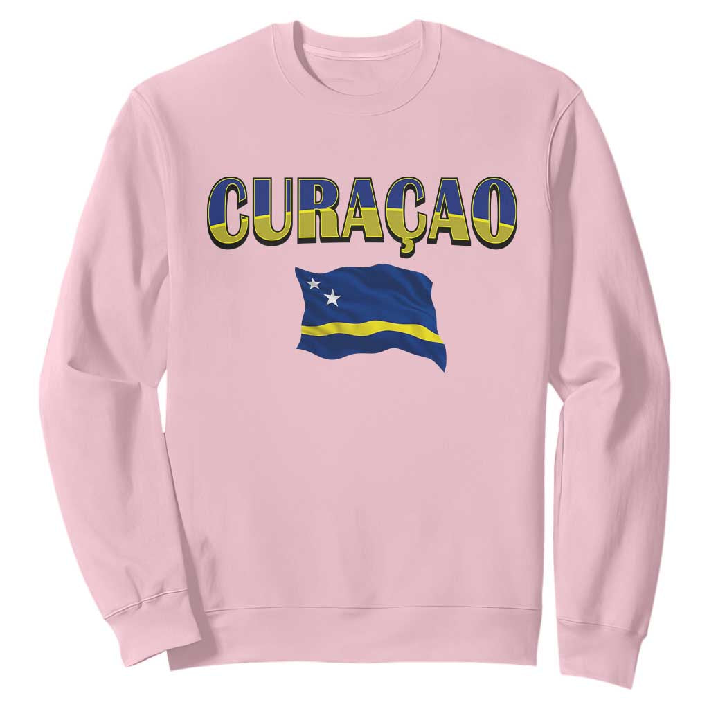 Vintage Curacao Flag Sweatshirt Dutch Caribbean Heritage Gift TS12 Light Pink Print Your Wear