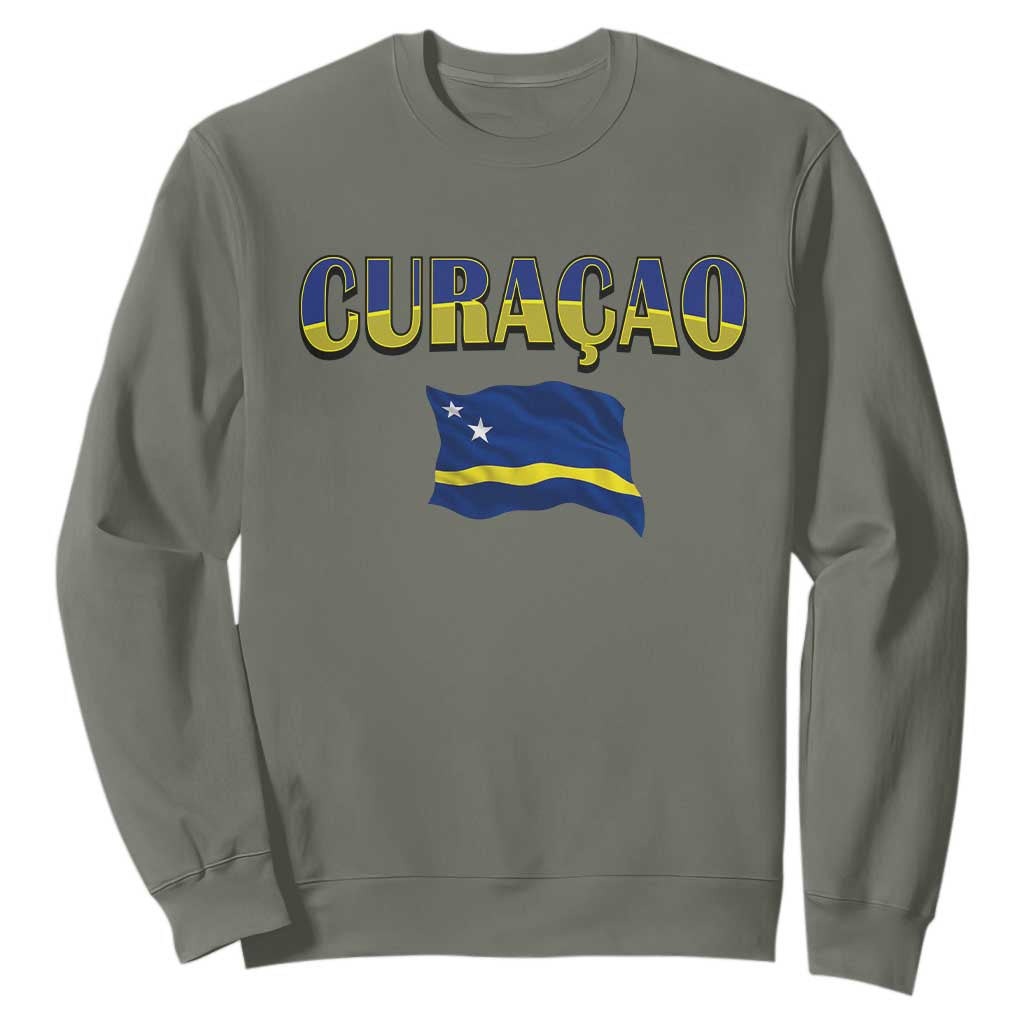Vintage Curacao Flag Sweatshirt Dutch Caribbean Heritage Gift TS12 Military Green Print Your Wear