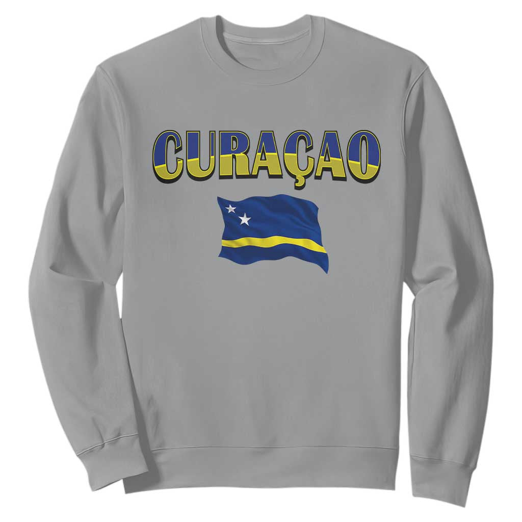 Vintage Curacao Flag Sweatshirt Dutch Caribbean Heritage Gift TS12 Sport Gray Print Your Wear