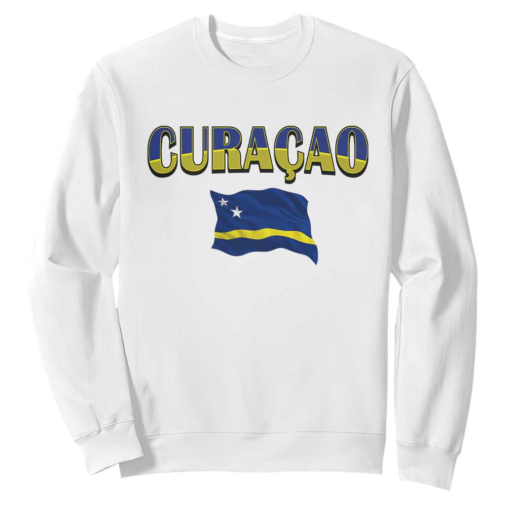 Vintage Curacao Flag Sweatshirt Dutch Caribbean Heritage Gift TS12 White Print Your Wear