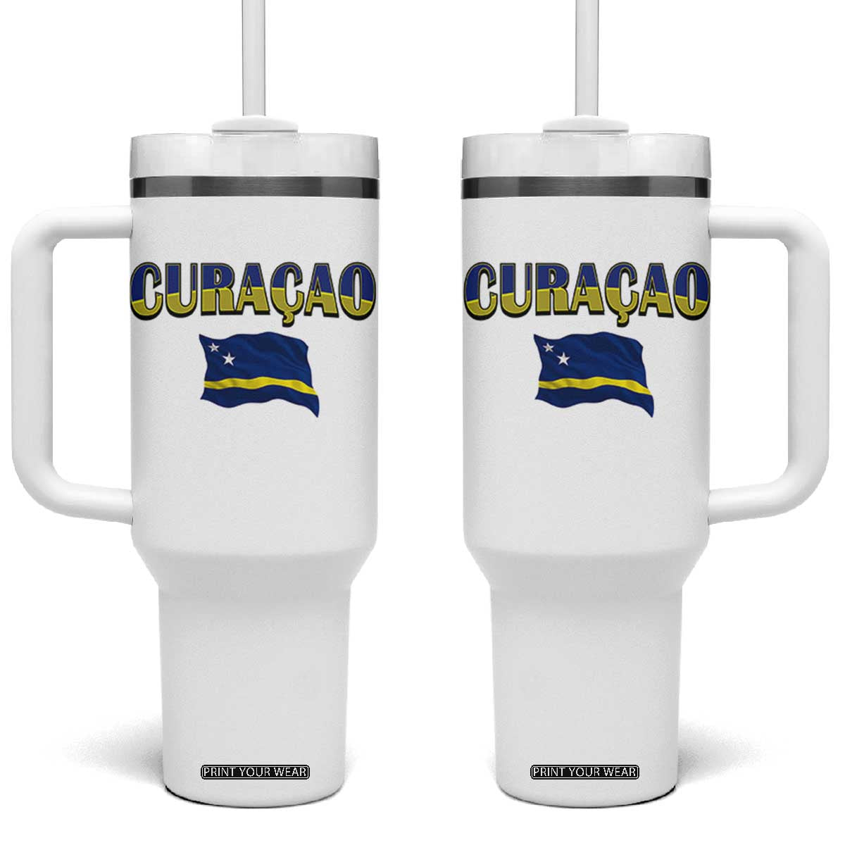 Vintage Curacao Flag Tumbler With Handle Dutch Caribbean Heritage Gift TS12 One Size: 40 oz White Print Your Wear