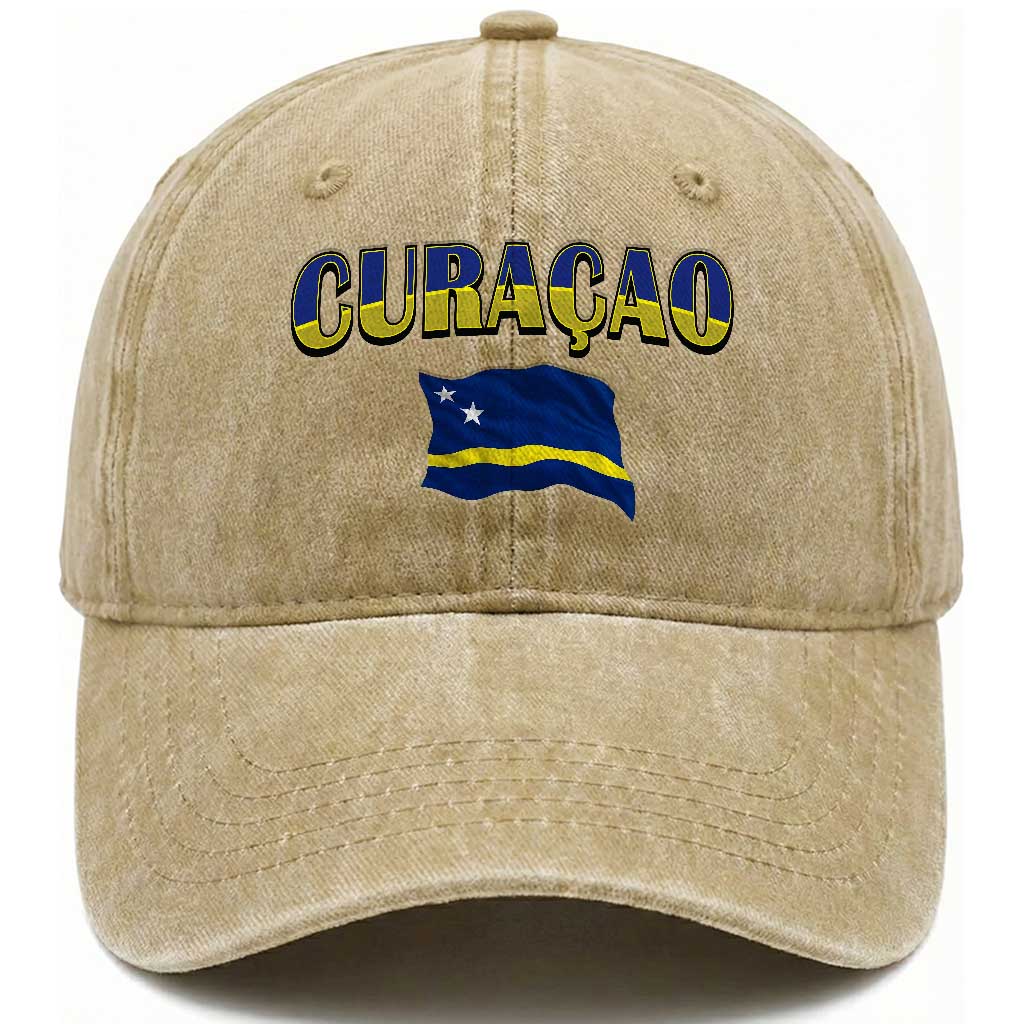 Vintage Curacao Flag Washed Cotton Baseball Cap Dutch Caribbean Heritage Gift TS12 Print Your Wear