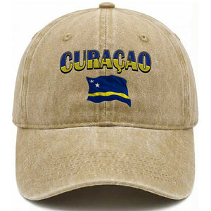 Vintage Curacao Flag Washed Cotton Baseball Cap Dutch Caribbean Heritage Gift TS12 Print Your Wear