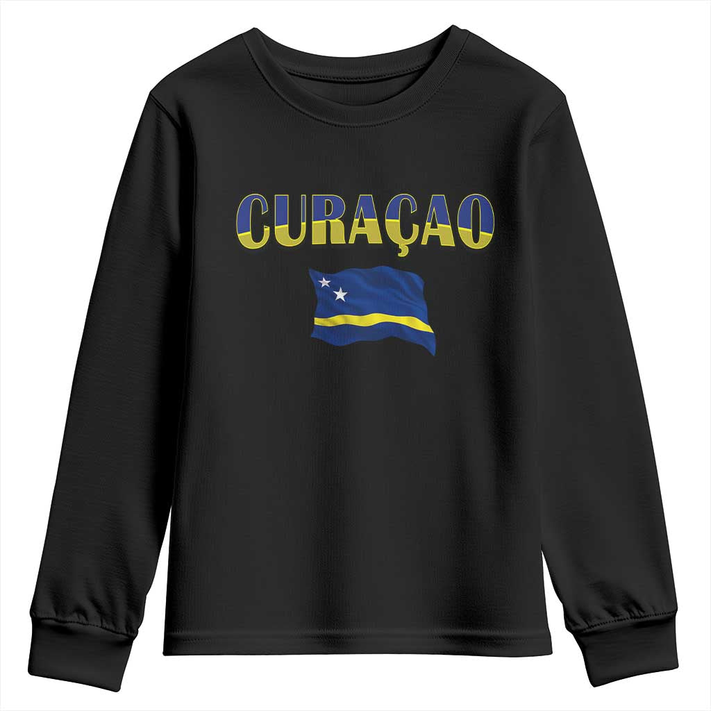 Vintage Curacao Flag Youth Sweatshirt Dutch Caribbean Heritage Gift TS12 Black Print Your Wear