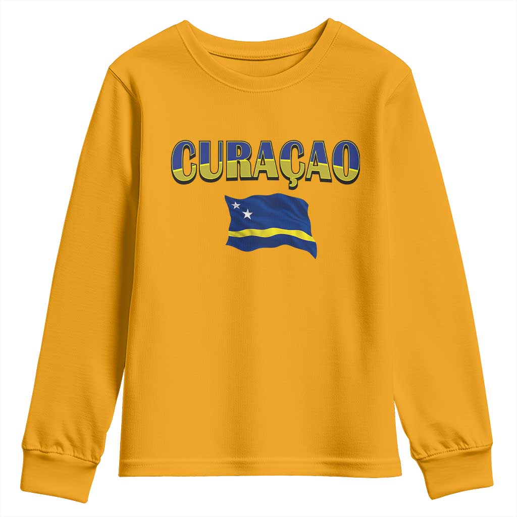 Vintage Curacao Flag Youth Sweatshirt Dutch Caribbean Heritage Gift TS12 Gold Print Your Wear