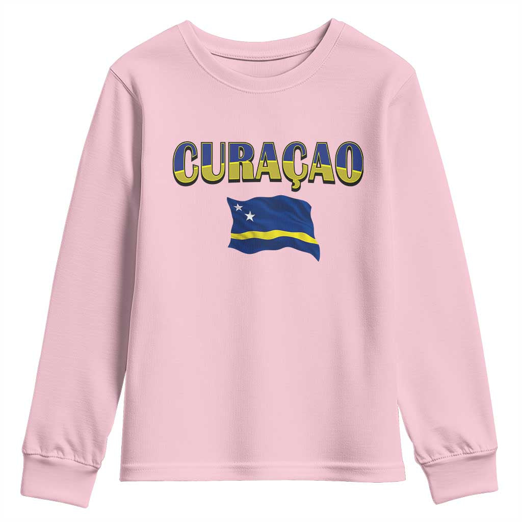 Vintage Curacao Flag Youth Sweatshirt Dutch Caribbean Heritage Gift TS12 Light Pink Print Your Wear