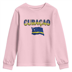 Vintage Curacao Flag Youth Sweatshirt Dutch Caribbean Heritage Gift TS12 Light Pink Print Your Wear