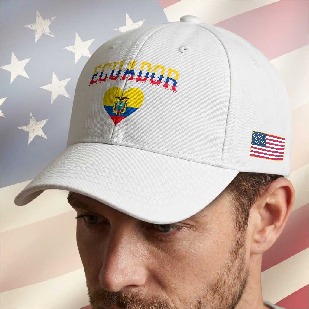 Vintage Ecuador Flag Heart Baseball Cap Proud Ecuadorian Heritage Gift TS12 Print Your Wear