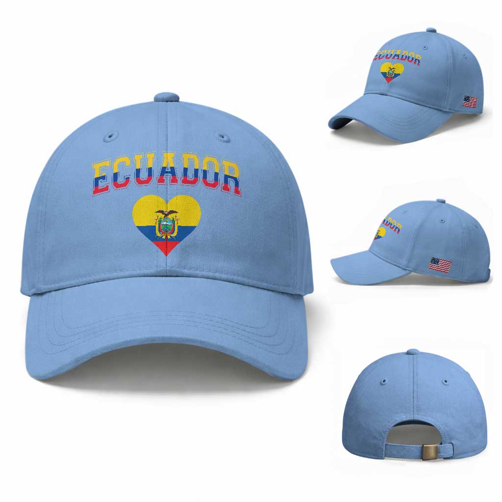 Vintage Ecuador Flag Heart Baseball Cap Proud Ecuadorian Heritage Gift TS12 Baseball Cap Universal Fit Light Blue Print Your Wear