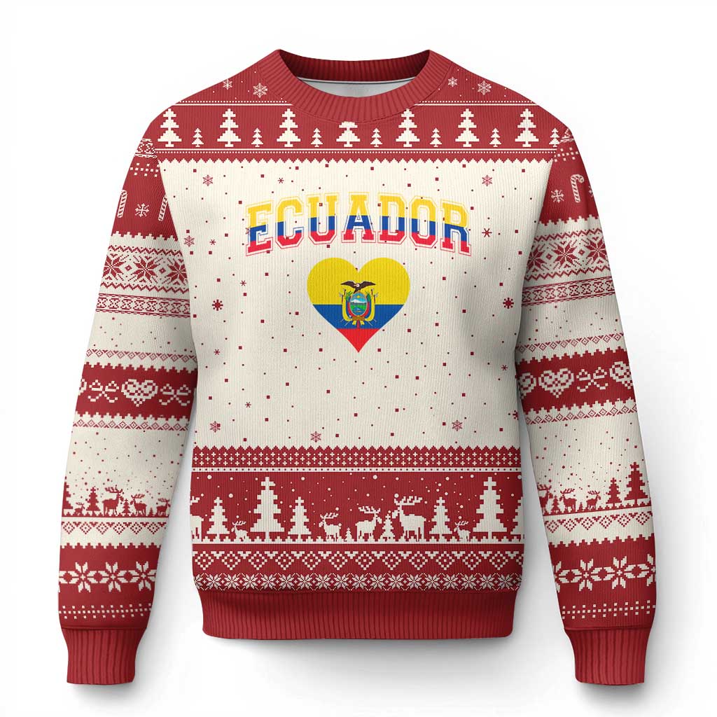 Vintage Ecuador Flag Heart Ugly Christmas Sweater Proud Ecuadorian Heritage Gift TS12 Beige Red Print Your Wear