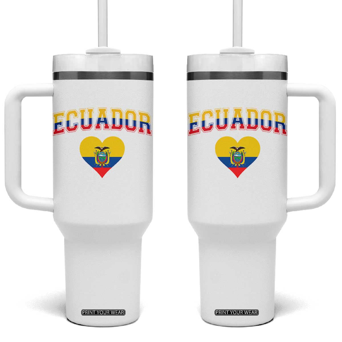 Vintage Ecuador Flag Heart Tumbler With Handle Proud Ecuadorian Heritage Gift TS12 One Size: 40 oz White Print Your Wear