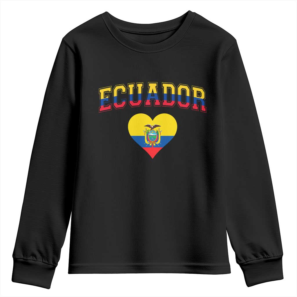 Vintage Ecuador Flag Heart Youth Sweatshirt Proud Ecuadorian Heritage Gift TS12 Black Print Your Wear